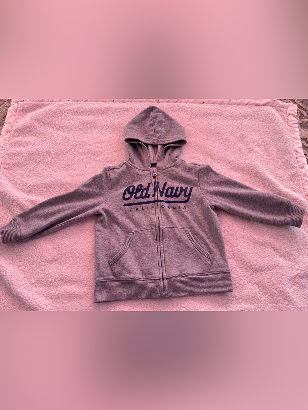 Old Navy Gray Zip-Up Hoodie with Navy Logo